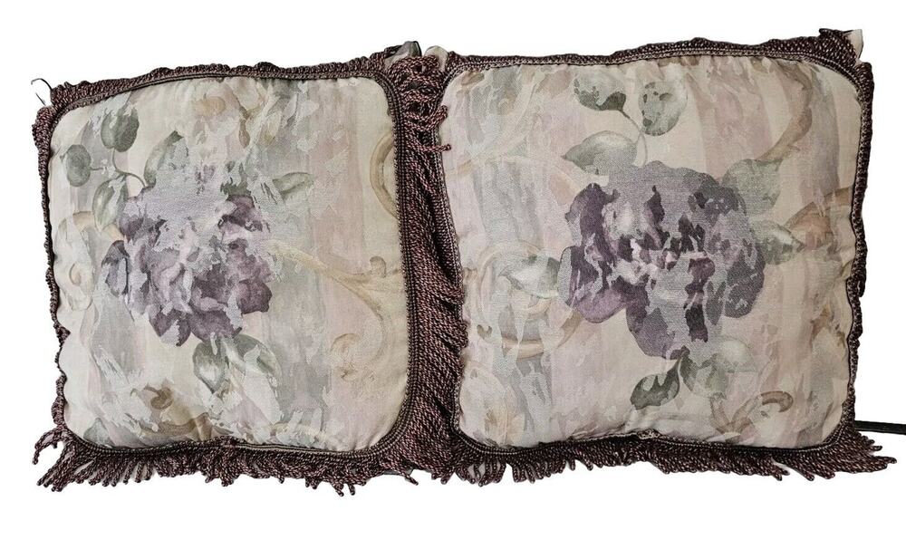 Croscill Throw Pillows Amethyst Purple Floral Tassles Set of 2 16" Chambord